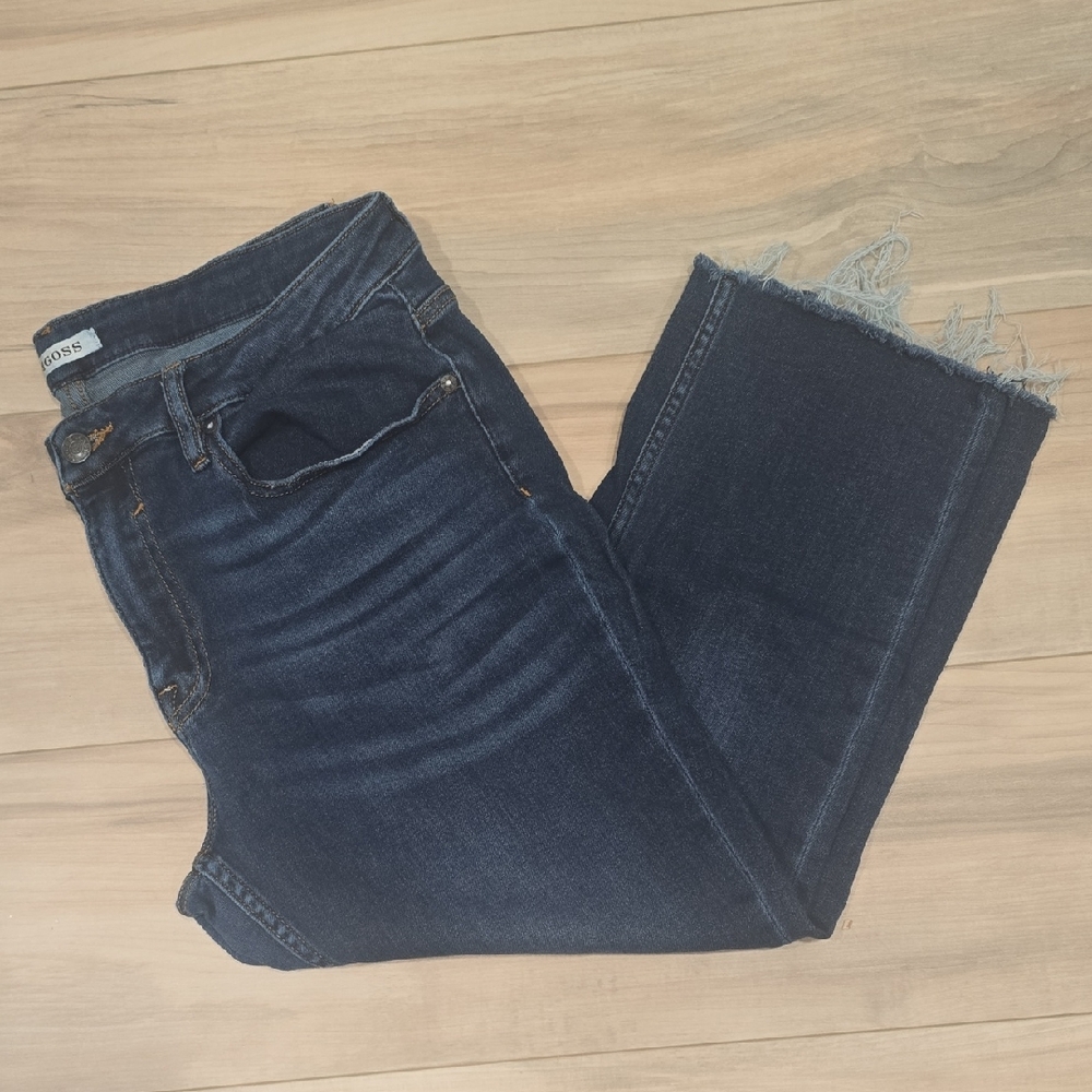 Vigoss Indigo Frayed Hem Cropped Wide-Leg Jeans